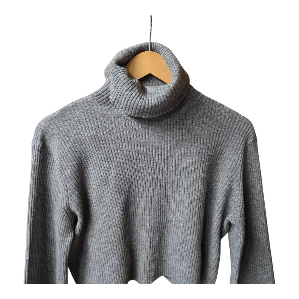 Reformation‎ Gray  Ribbed Cashmere Cropped Turtleneck Sweater Minimalist XS